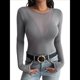 thumbnail image 1 of Camisas Ajustadas de Larga de con Cuello en V Profundo para Mujer, Moda Y2K 2025 Gris Oscuro XL, 1 of 10