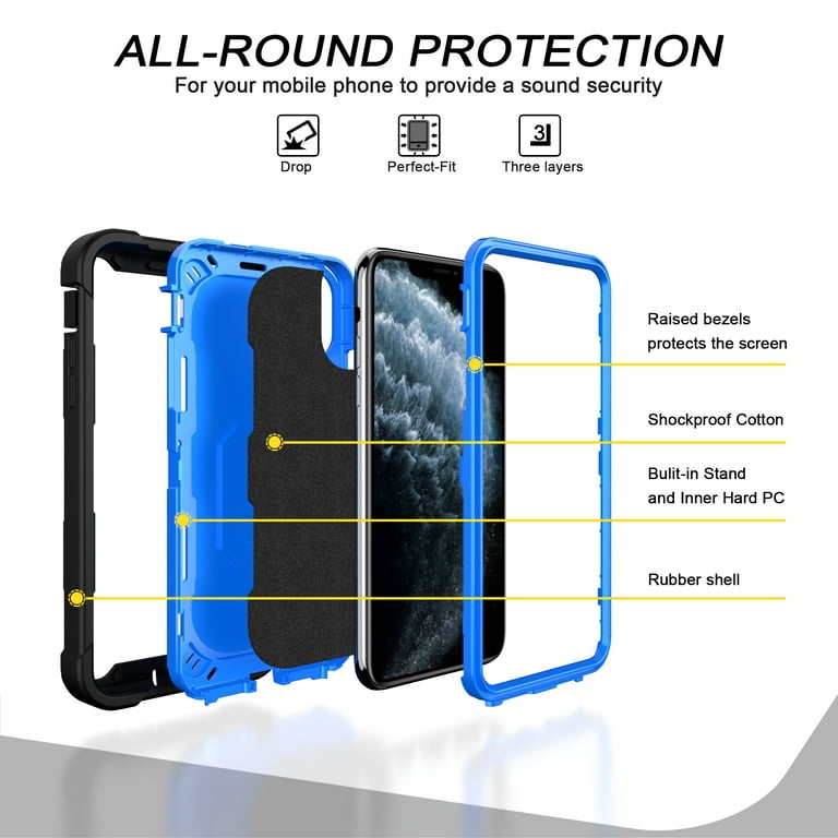 iPhone 11 Pro Max Case - Heavy Duty Hybrid Rugged Dual Layer Protective  Shockproof Kickstand Cover with Ring Holder for Apple iPhone 11 Pro Max  6.5, E 