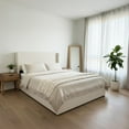 thumbnail image 3 of Aqua Queen Storage Bed with Cream Linen Upholstery, Lift-Up Hidden Storage, Wooden Headboard, Metal Frame & Slatted Base, No Box Spring, 3 of 10