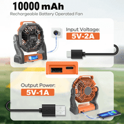 GVDV Camping Fan with LED Lantern, Portable Battery Operated Outdoor Fan, Personal Rechargeable Desk Fan for Travel, Hiking, Fishing, Picnic, Orange