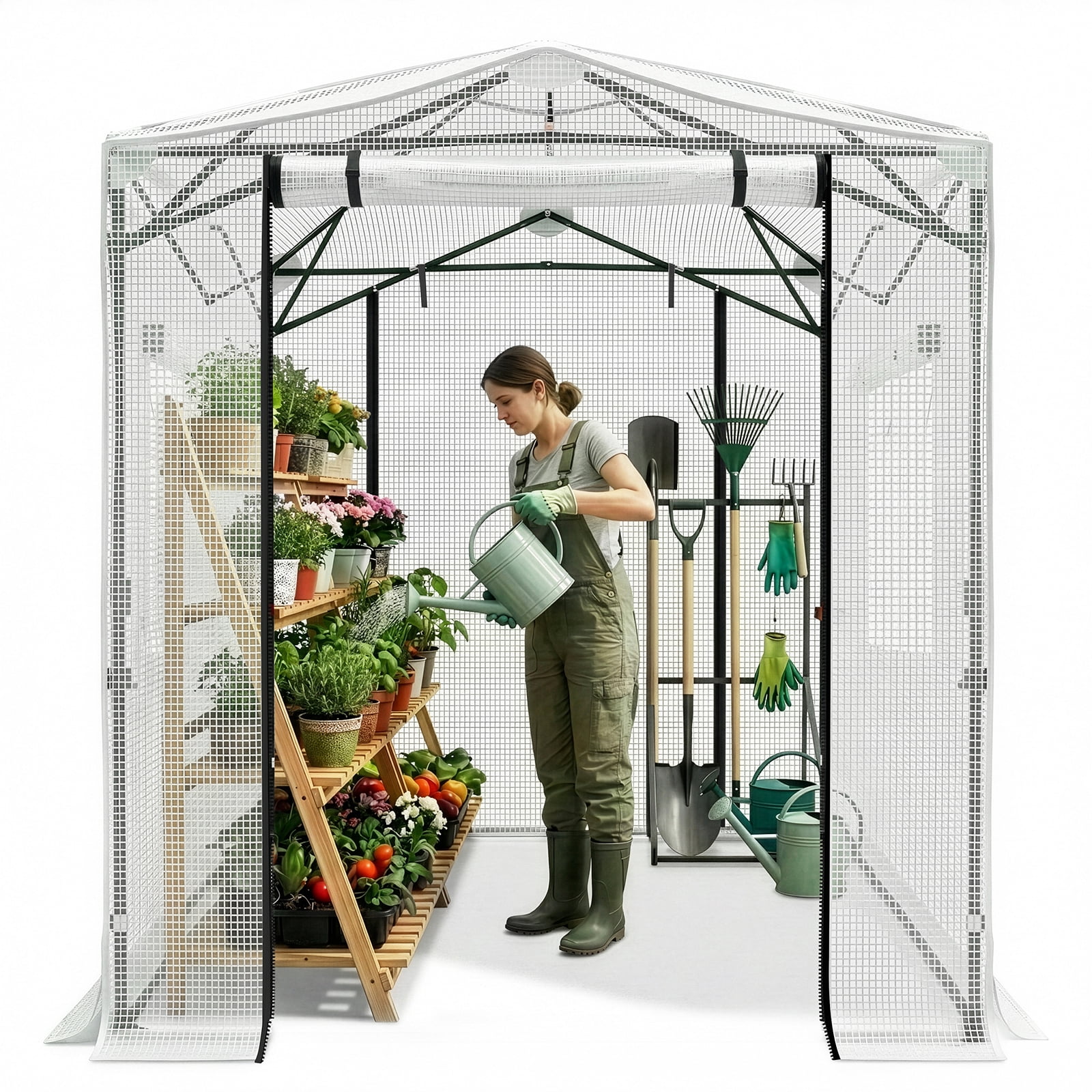 Ktaxon Pop Up Greenhouse Tent, 6x8ft Instant Walk-in Design with White Weatherproof PE Cover