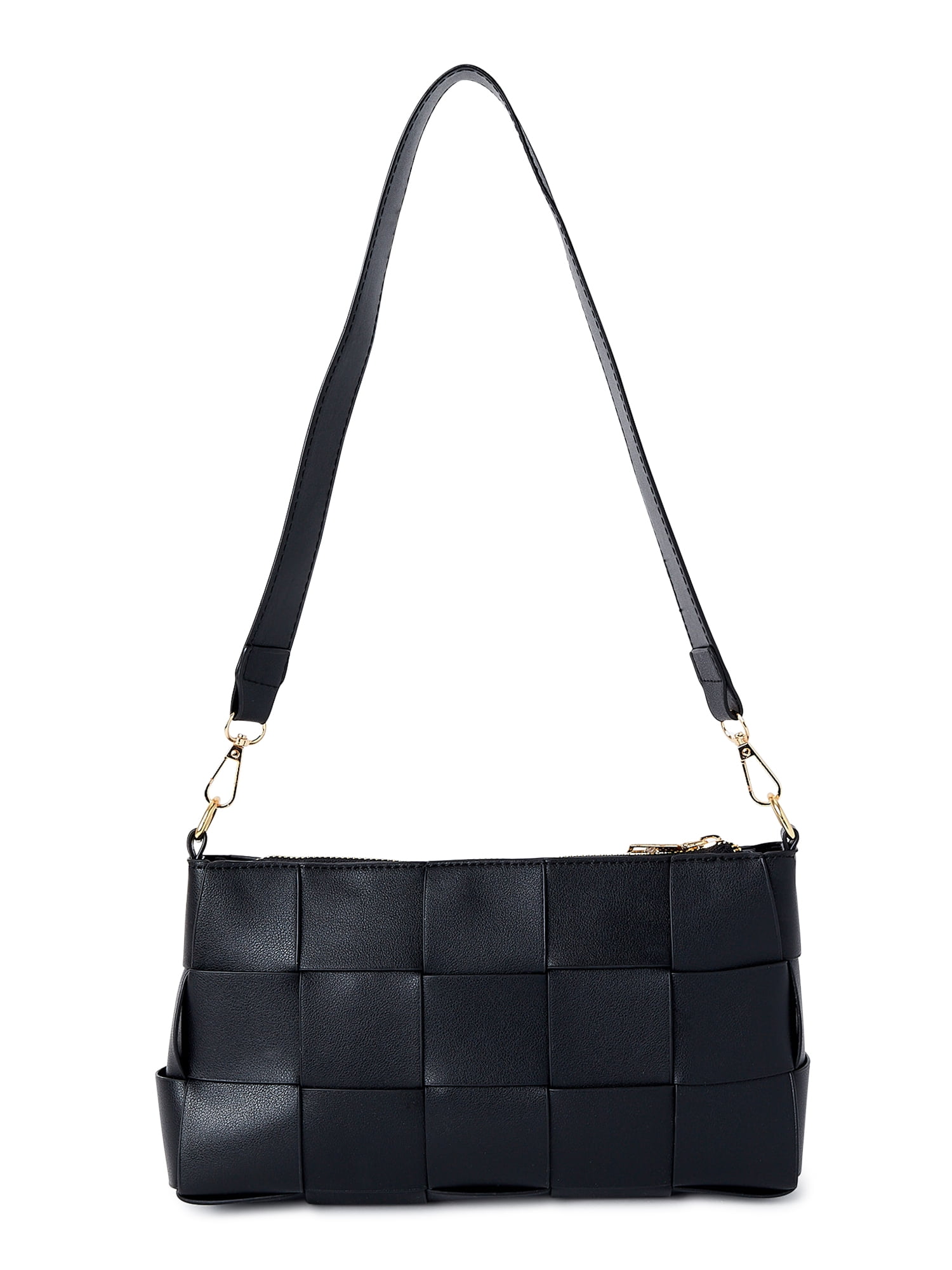 Jane & Berry Women's Woven Faux Leather Shoulder Bag Black