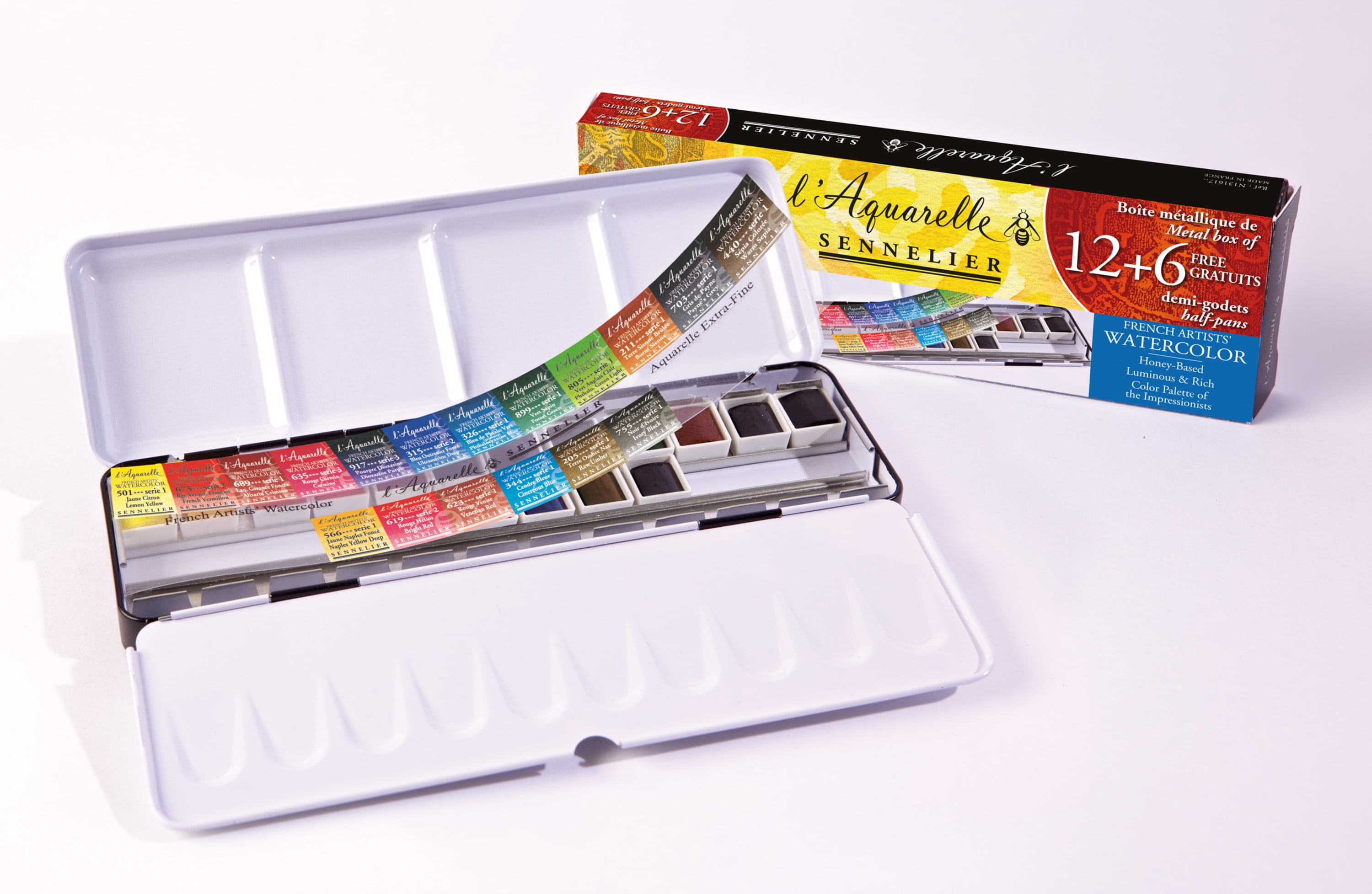 Sennelier French Artists' Watercolor Metal Tin Set, Half Pan, 18Colors