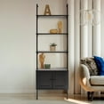 thumbnail image 6 of happimess MSH1002A Tulare 72.05" MidCentury Industrial 4-Shelf Wood Wall-Mounted Open Ladder Bookcase with Cabinet and Metal Frame, Black, 6 of 9