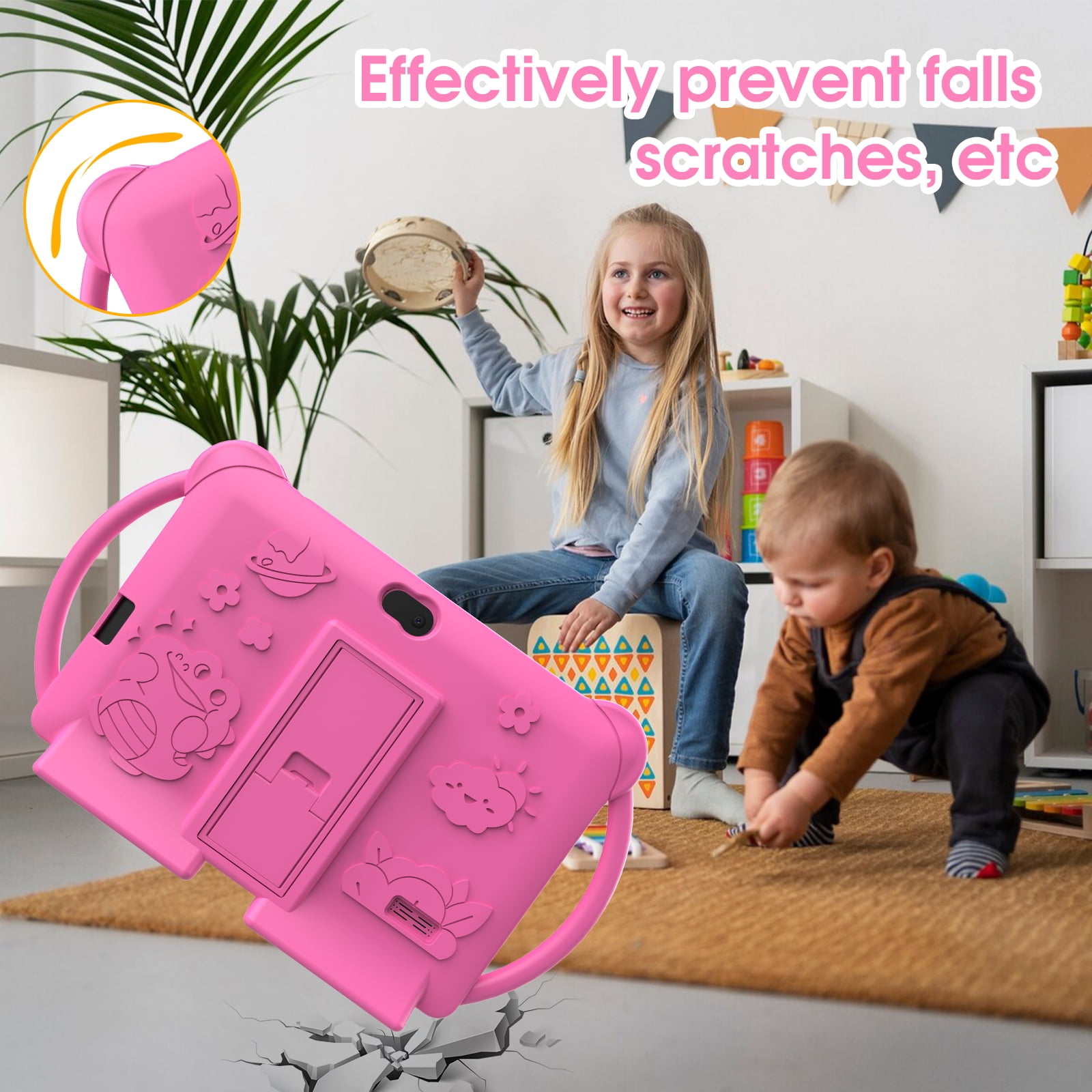 Kids Tablet, 7 inch Android 12 Tablet for Kids, 4GB RAM 32GB ROM 512GB Expand, Toddler Tablet with Parental Control, IPS Screen, Dual Camera, Educational, Games, Shockproof Case for Boys/Girls, Pink