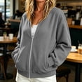 thumbnail image 5 of LEKWK Bomber Jacket Women Full Zip Long Sleeve Elegant Coat with Pockets Corduroy Vintage Relaxed Fit Casual Fall Fashion Outerwear Gray XXL, 5 of 6