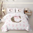 thumbnail image 2 of Erosebridal Aesthetic Coquette Bowknot Twin Quilt Set,Letter C Monogrammed Twin Coverlet Set For Girls Kids,Pink White Brown,2 Pieces, 2 of 7