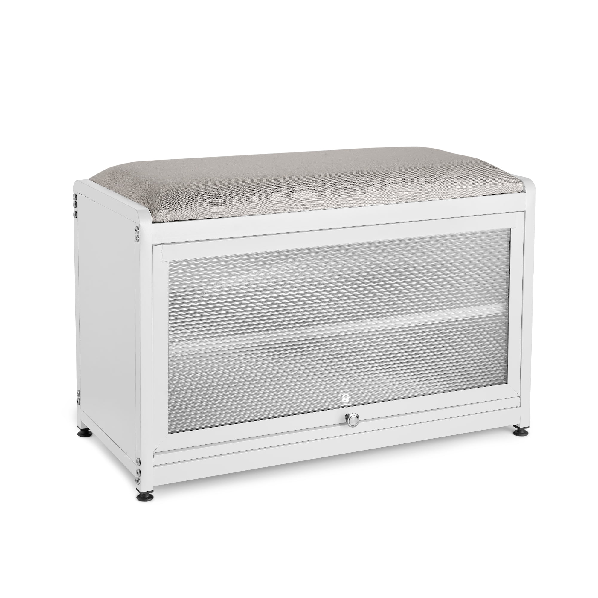 Innovaze Metal Shoe Rack bench with Cushion Seat, Shoe Cabinet for Entryway, White