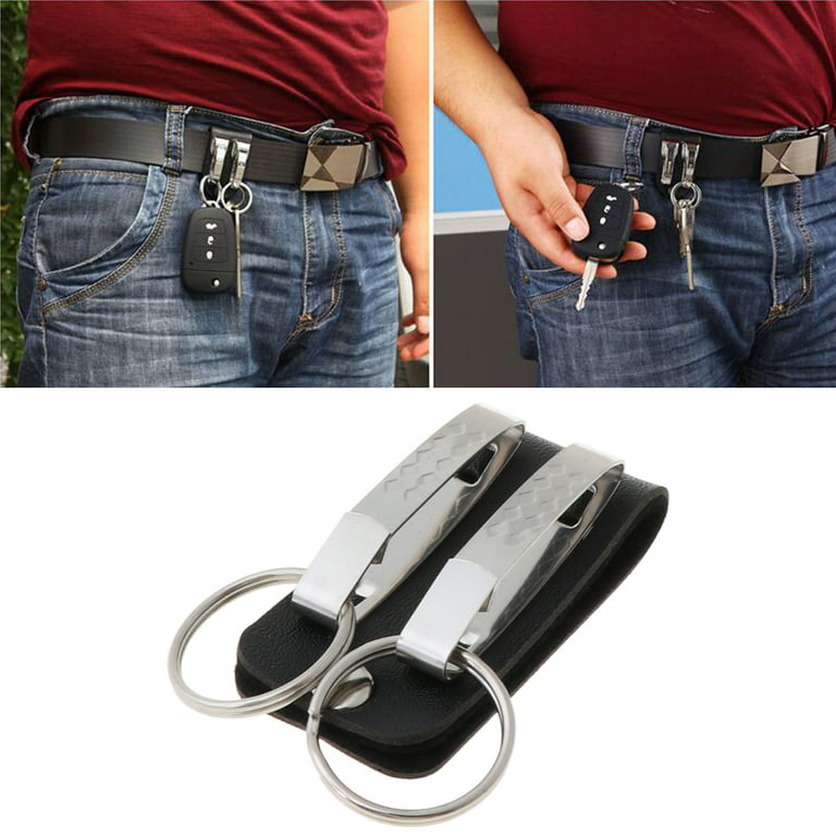 Hotya Men Leather Belt Loop Keychain with 2 Detachable Clips Key Ring Belt Key Ring Holder Belt Key Chain Fashion Jewelry, Men's, Size: One size, Grey