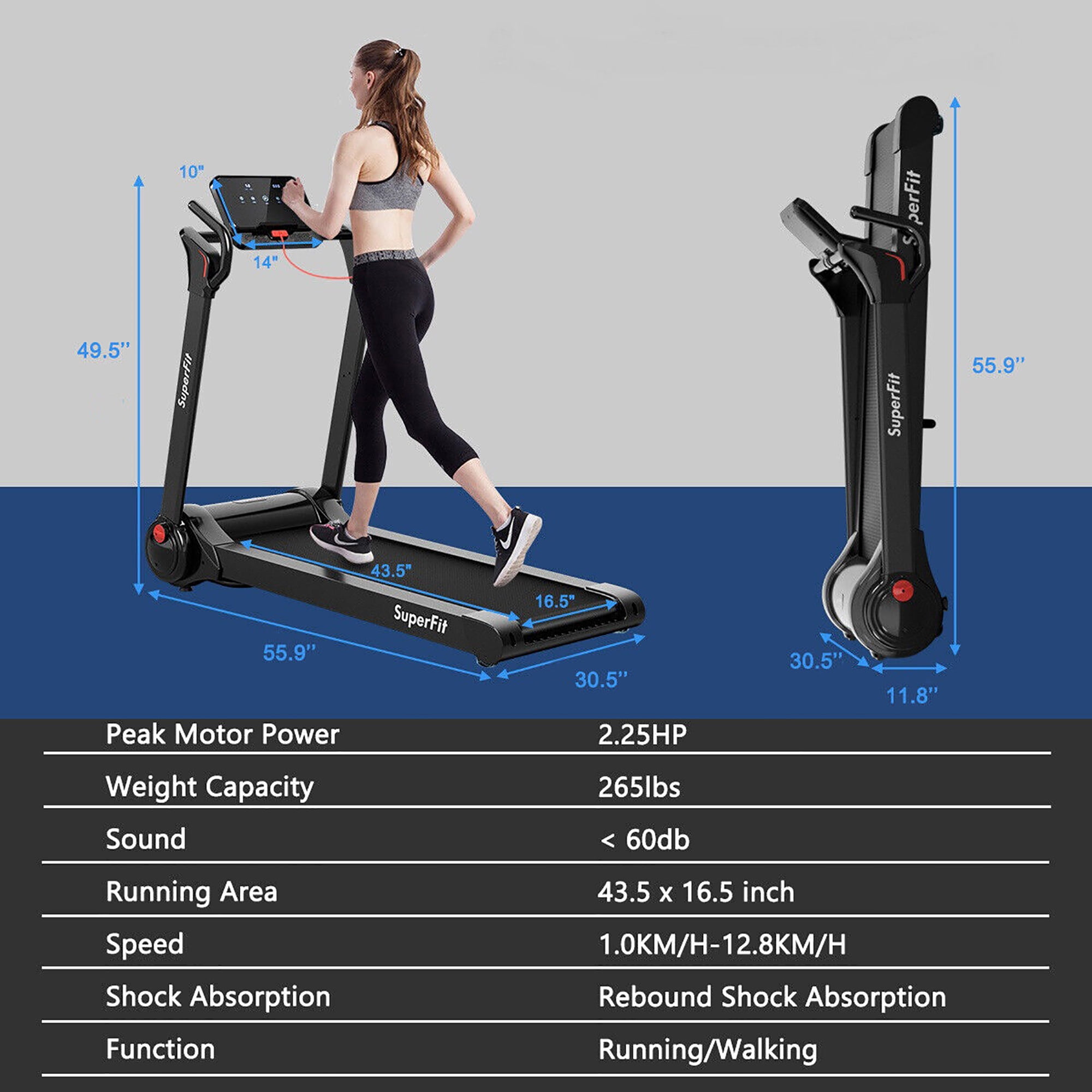 Gymax Folding 2.25HP Electric Treadmill Running Machine w LED Display Black