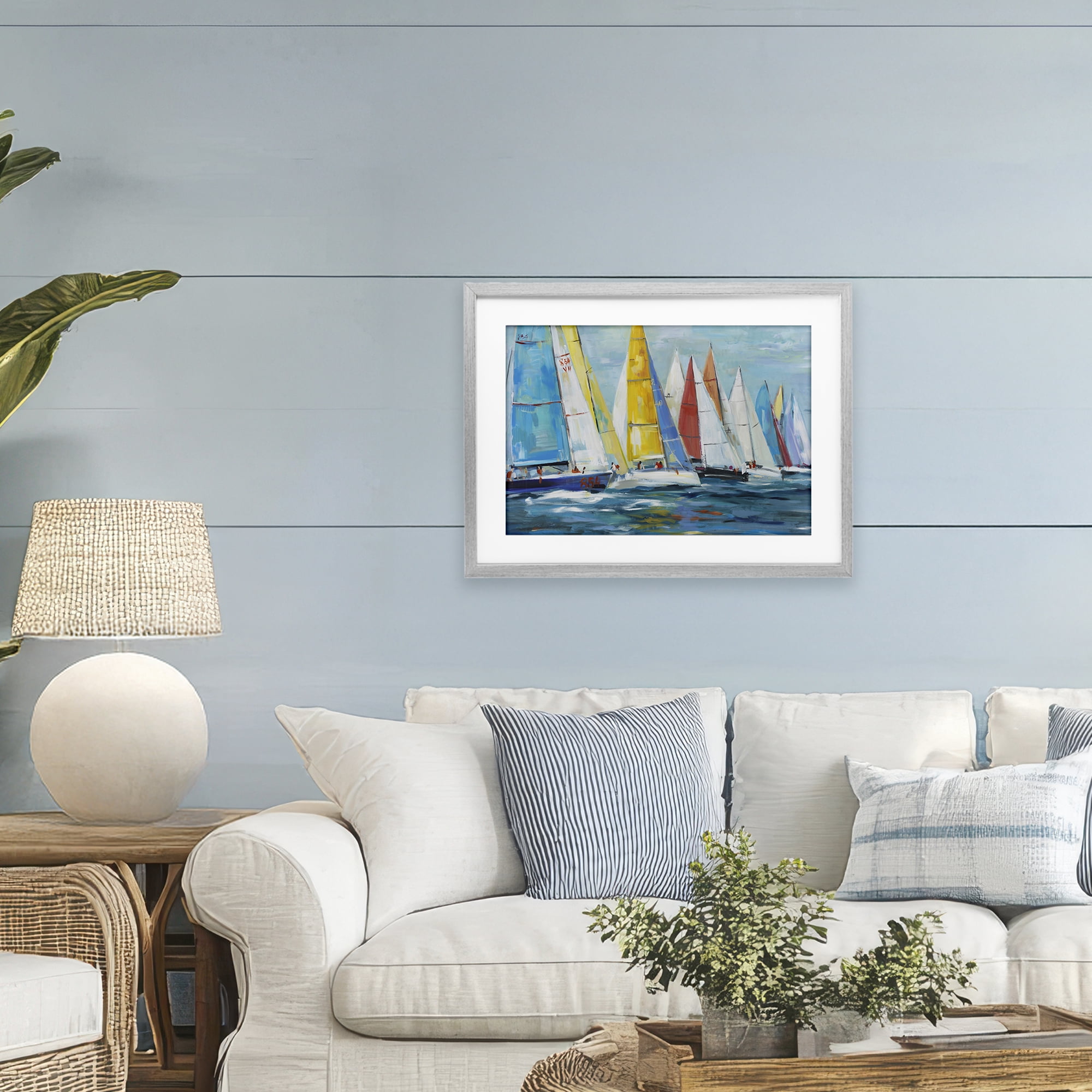 Stupell Industries Colorful Sails Coastal Scene Gray Framed Print Under Glass, design by Lorenzo Collective