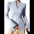 thumbnail image 3 of Suéter Básico de Punto para Mujer, Elegante Jersey de Cuello Alto con Botones, Corte Entallado, Abertura Cruzada y Larga. Azul XL, 3 of 7