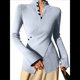 thumbnail image 3 of Suéter Básico de Punto para Mujer, Elegante Jersey de Cuello Alto con Botones, Corte Entallado, Abertura Cruzada y Larga. Azul S, 3 of 7