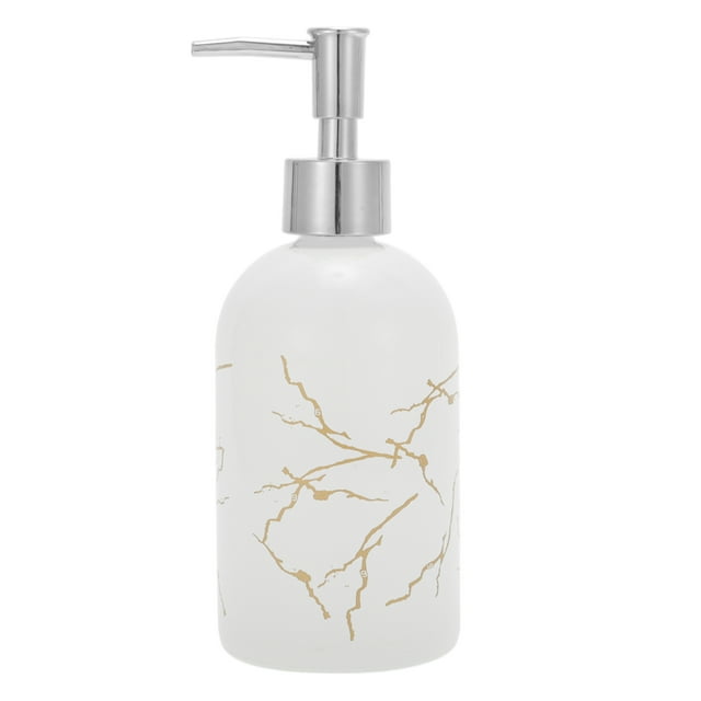 Dispensador de Jabón de Mármol Cilíndrico Reutilizable 1 Pc 13.53oz Blanco Tono Plateado