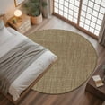 thumbnail image 3 of Brown Round Rugs 3.3ft, Farmhouse Burlap Solid Beige Color Modern Linen Texture Non Slip Washable Rug Runner, Low Pile Indoor Floor Carpet Mat Bathroom Rugs for Living Room, Bedroom, Kids Room, 3 of 9