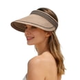 thumbnail image 3 of jiaxiM Sun Visor for Women Summer Travel Vacation Foldable Wide Brim Straw Clip on Stretch Striped Color Blocking Hat Outdoor Beach UV Protection Cap, 3 of 5