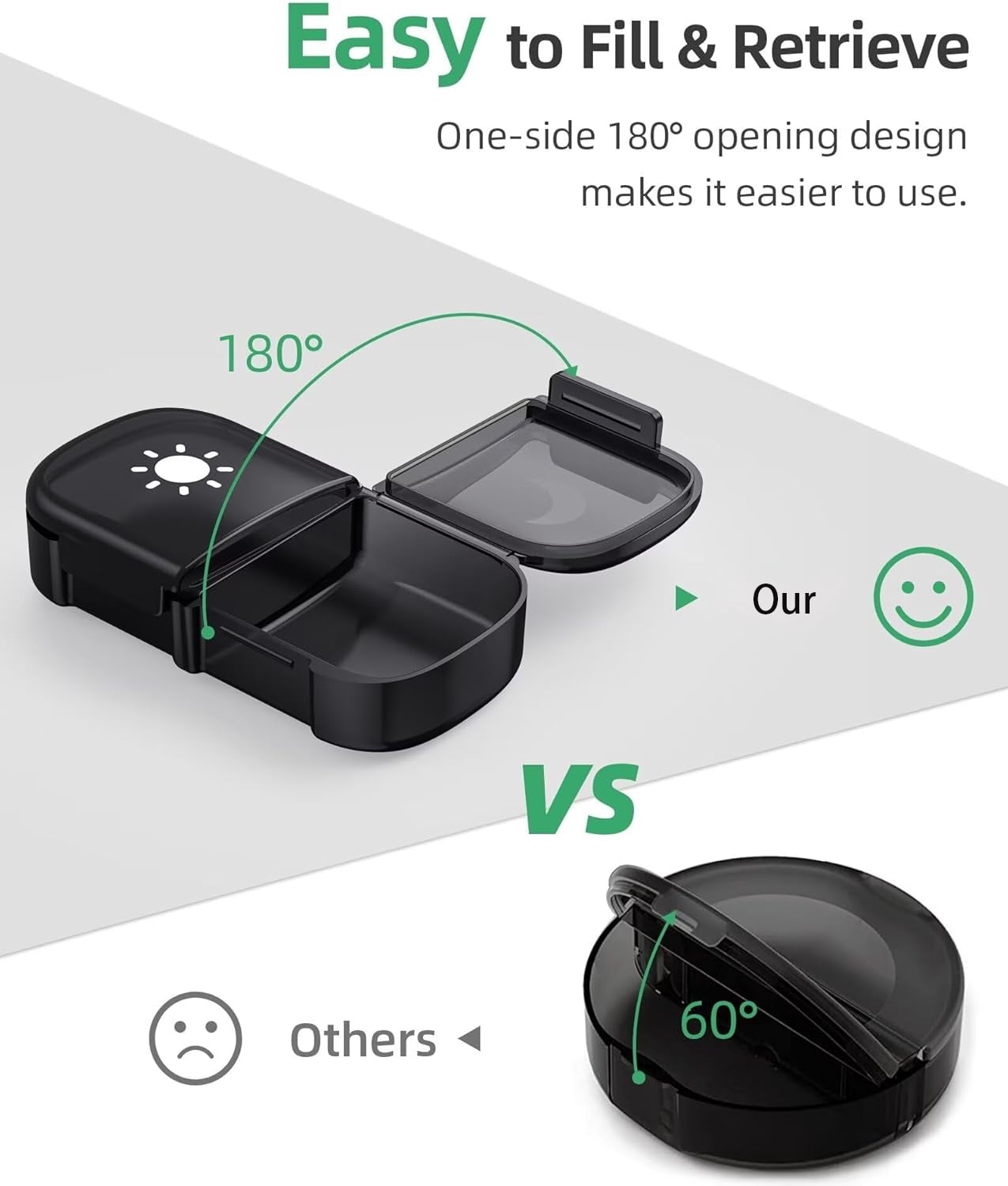 XL Weekly Pill Organizer 2/3 Times a Day, Pill Box 7 Day with One-Side Large Openings for Easy to Use, Black Privacy Protection AM PM Pill Case for Medication, Vitamins, Fish Oils, Supplements