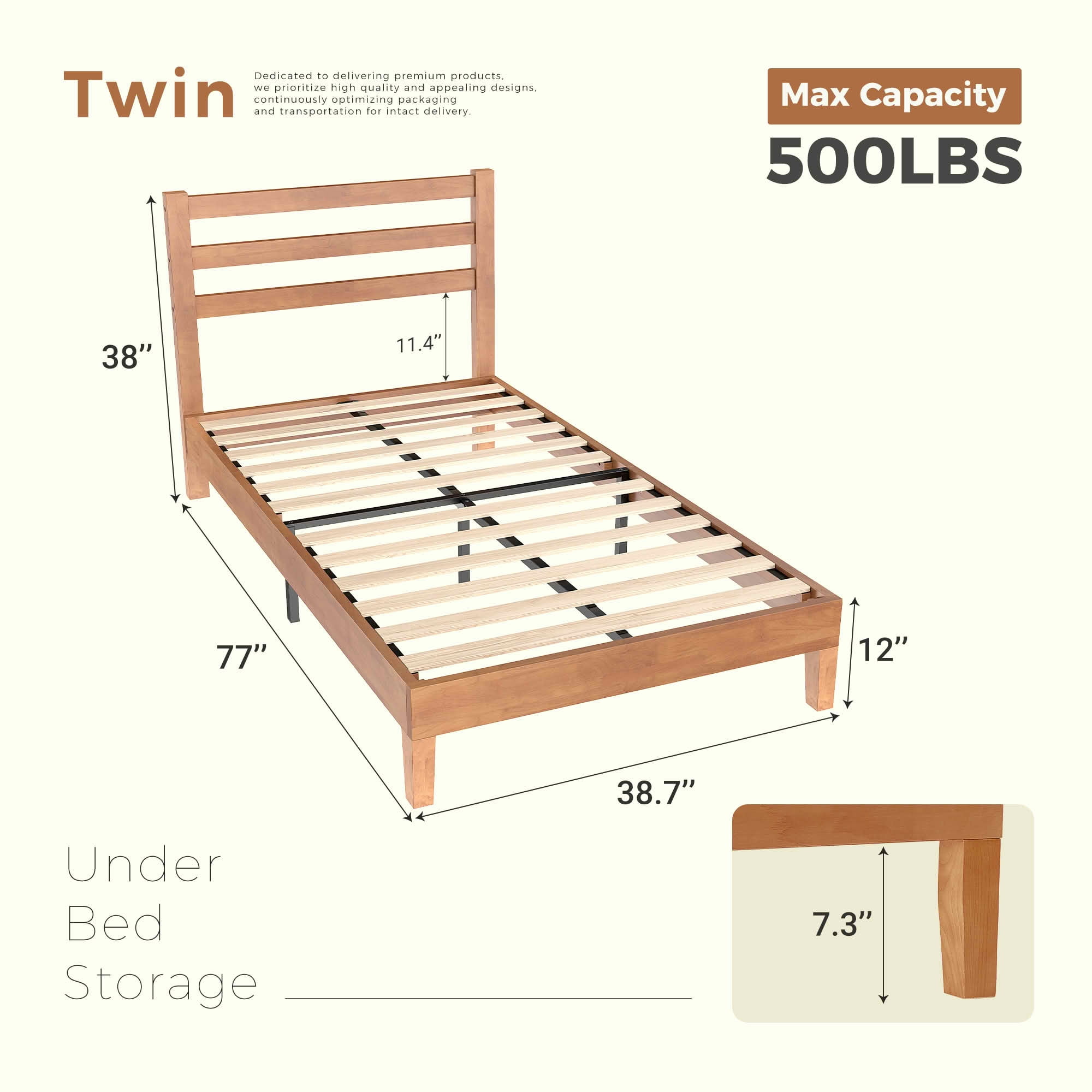 MAYEERTY Twin Size 1100 LBS Heavy Duty Solid Wood Bed Frame Mattress Base with Headboard Wooden Slat Support No Box Spring Needed