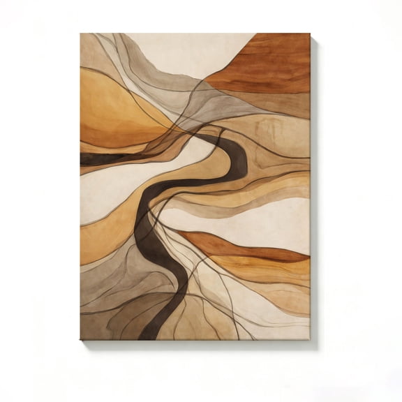 FLASHLUMI 8x12 Inch Boho Wavy Abstract Landscape Canvas Wall Art, Neutral Modern Wall Decor for Living Room Bedroom, No Frame