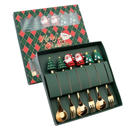 

Dainzusyful Christmas Decorations Christmas Ornaments Christmas Tableware Set Stainless Steel Spoon Gift Set Dessert Spoon Fork Coffee Spoon Christmas Pendant Spoon Tableware Set Gift Home Decor