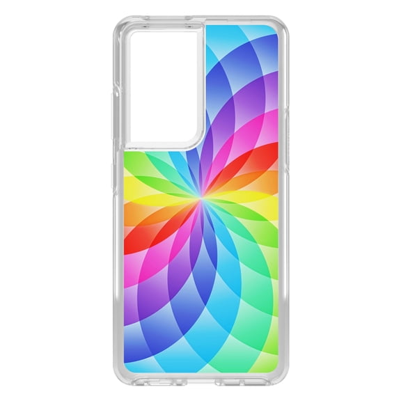 DistinctInk Clear Shockproof Hybrid Case for Galaxy S21 ULTRA 5G (6.8" Screen) - TPU Bumper, Acrylic Back, Tempered Glass Screen Protector - Rainbow Star Geometric