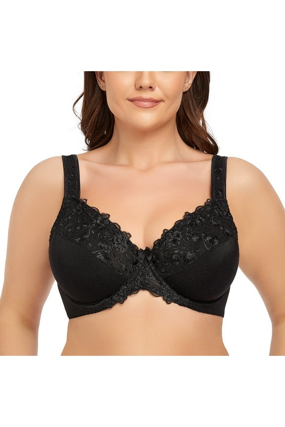 Women's Underwire Unlined Bra Minimizers Non-Padded Full Coverage Lace Plus Size 36C
