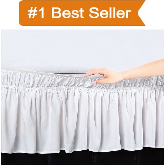 Elegant Comfort Wrinkle Resistant -Wrap Around Style- Elastic Bed Wrap Ruffled Bed Skirt 16inch Drop, Twin/Full, White