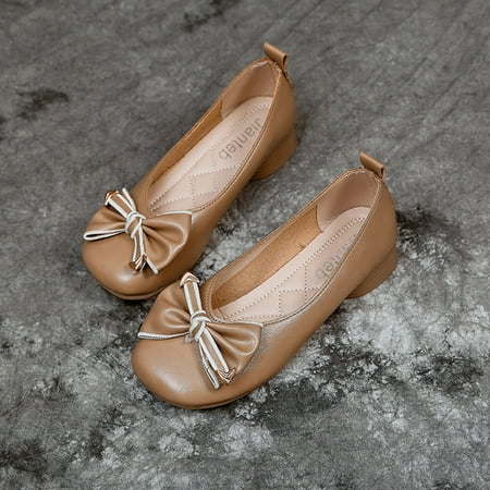 

Cathalem Spring And Autumn Fashion Shallow Mouth Leather Shoes Fairy Wind Round Toe Casual Slip on Shoes for Women Coffee Color Khaki 8