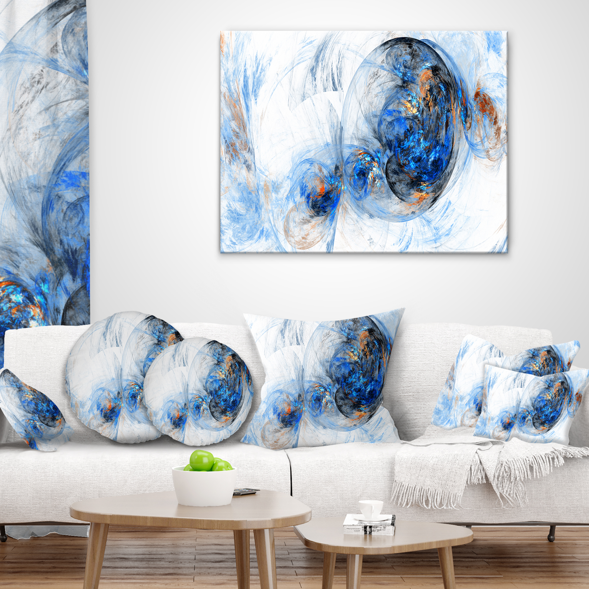 Designart Colored Smoke Dark Blue - Abstract Throw Pillow - 12x20