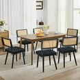 thumbnail image 4 of Rattan Dining Chairs Set of 2, Kitchen Chairs with Woven Cane Back & Wooden Legs, Velvet Upholstered Armless Dining Room Seat for Kitchen, Restaurant, Black, 4 of 8