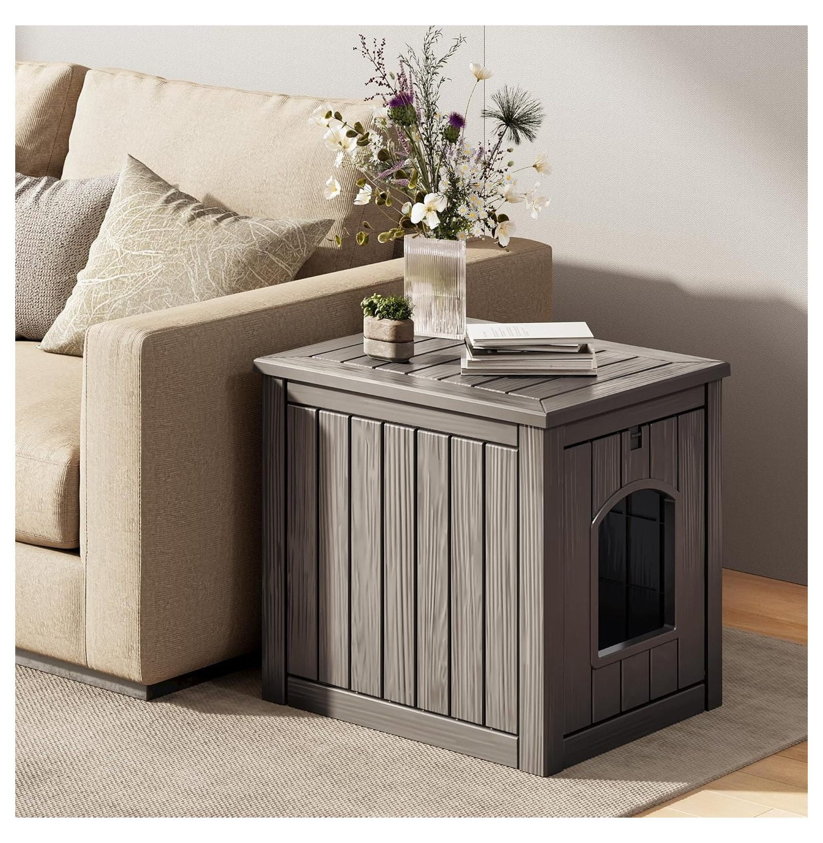 Cat House Indoor Outdoor, PP Plastic Cat Shelter - Large Gray Cozy Pet House for Cats & Kittens, Easy Assembly, Waterproof, All-Season Hideaway