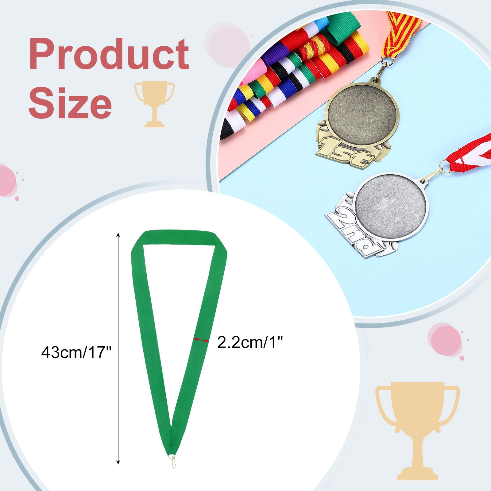 Uxcell Award Neck Ribbons with Snap Clips Polyester Medal Lanyards for Competitions Green 66 Pack