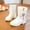 White, variant on Girls Ankle Snow Boots Fleece Lined Bow Decor Faux Leather Snow Booties Kids Winter Warm Platform Boots White 2 Big Kids