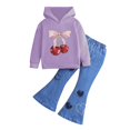 thumbnail image 2 of Tdoqot Toddler Girls Outfit Sets- Long Sleeve Casual Cotton Cute Hoodie and Flare Jeans Kids Spring Clothes Purple Size 5 T, 2 of 6