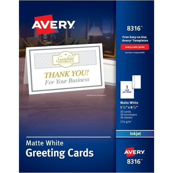 Printable Greeting Cards with Envelopes, Half-Fold, 5.5" x 8.5", Matte White, 30 Blank Greeting Cards for Inkjet Printers (08316)
