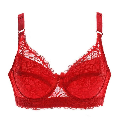 YWDJ Push up Bras for Women Plus Size Closure in Back Sleep Bras Underwire Comfy Bras Adjustable Straps Half Cup See Through Lounge Bras Padded Plus Size Lace Comfy Bras Wrap Comfortable Bras Red 85D