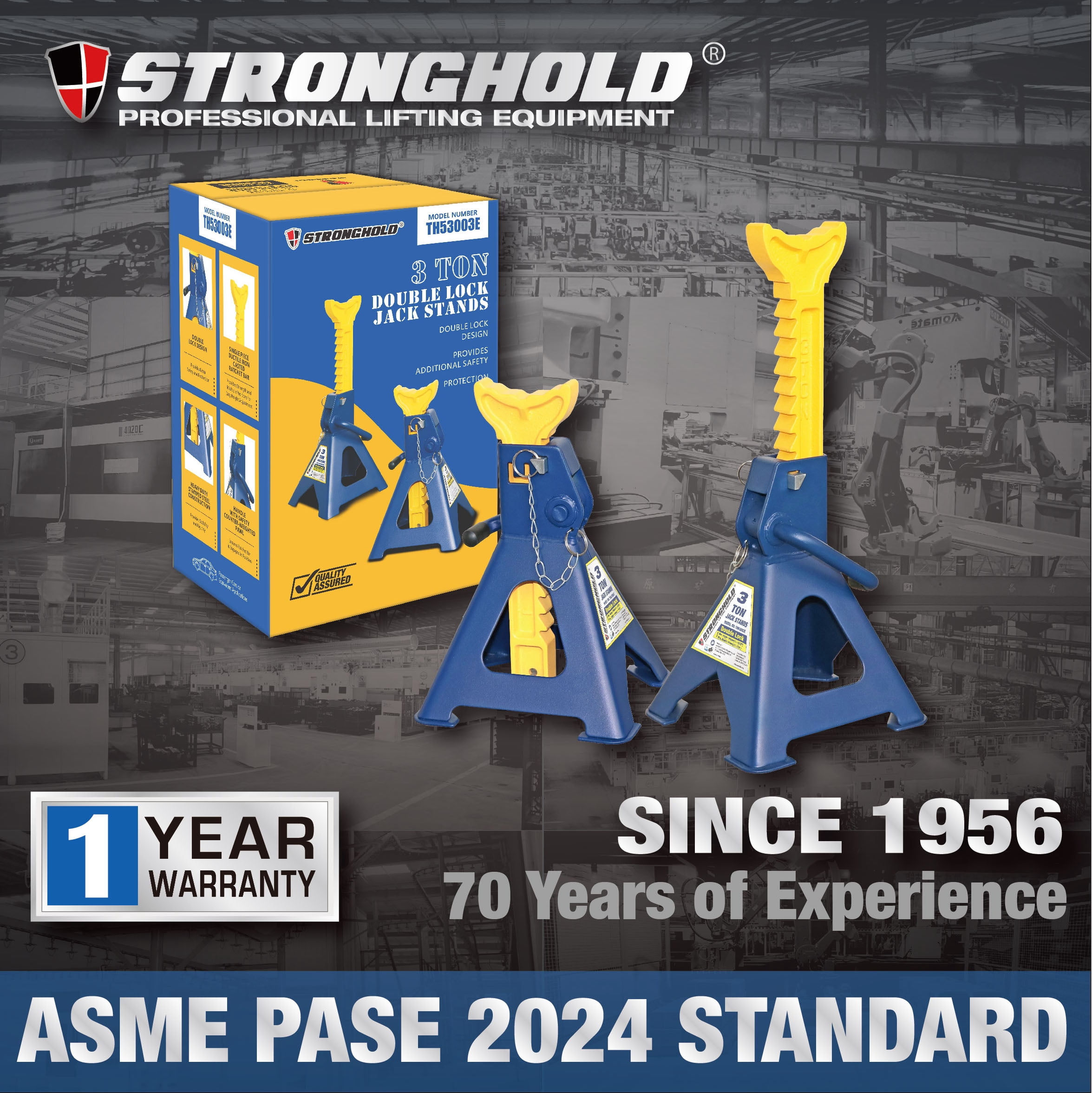 STRONGHOLD 3 Ton Jack Stands – Heavy Duty Safety Pin Ratchet Style for Cars & Trucks,Blue TH53003E
