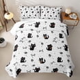 thumbnail image 2 of jejeloiu Black Cat Ribbon Bow Twin Quilt Set Kids,White Floral Print Twin Coverlet Set,2pcs, 2 of 7