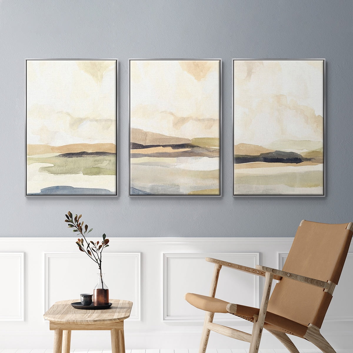 Abstract Neutral Tone Framed Wall Art – Slate Movement I – Premium Gallery Wrapped Canvas, L Floating Frame, 3 Piece Set, Ready to Hang