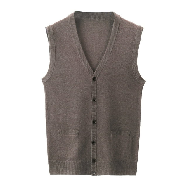 Men's Autumn Winter V Neck Button Sweater Vest Pure Color Wool Blend Collarless Slim Fit Casual Wear