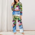 thumbnail image 2 of Yiaed Alligator Donut Pool Float Print Pajamas Women's Long Sleeve Sleepwear Soft Button Down Loungewear Pjs Lounge Set Nightwear Womens Pajama Pants-Large, 2 of 7