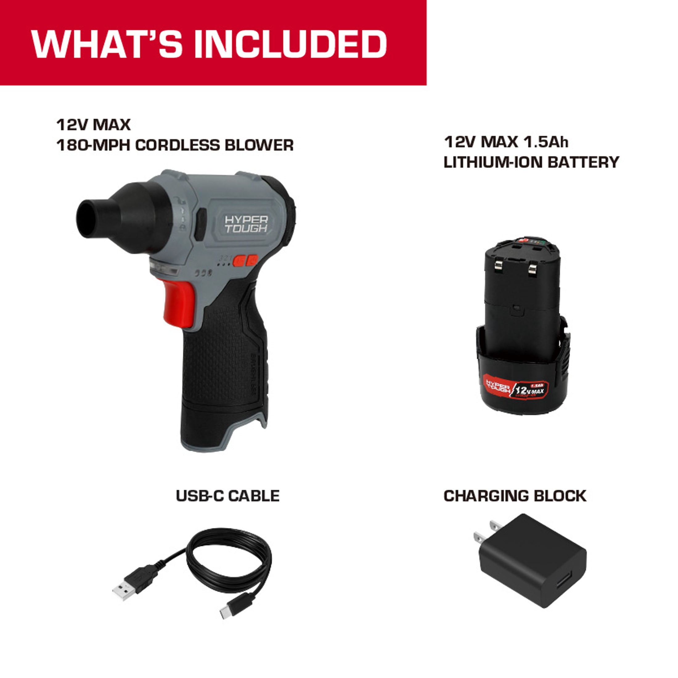 Hyper Tough 12V 180-MPH Cordless Blower with 1.5Ah Battery