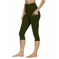 thumbnail image 3 of lcziwo High Waisted Capri Leggings for Women with Pockets Running Cycling Workout Soft Cropped Yoga Pants Casual Tummy Control Stretchy Tight Capris Army Green XXXL, 3 of 9