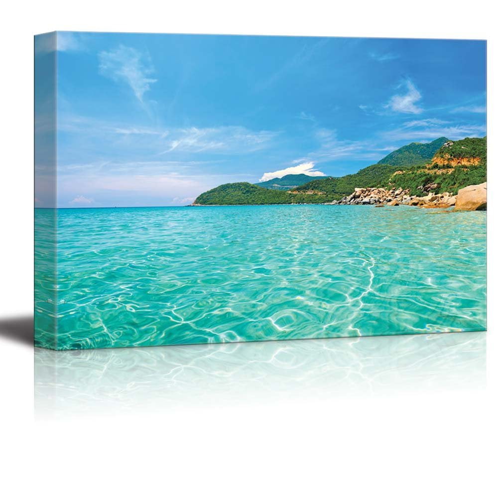 Canvas Prints Wall Art Panoramic View of a Tropical Beach Islands with Vivid Clear Sea Water