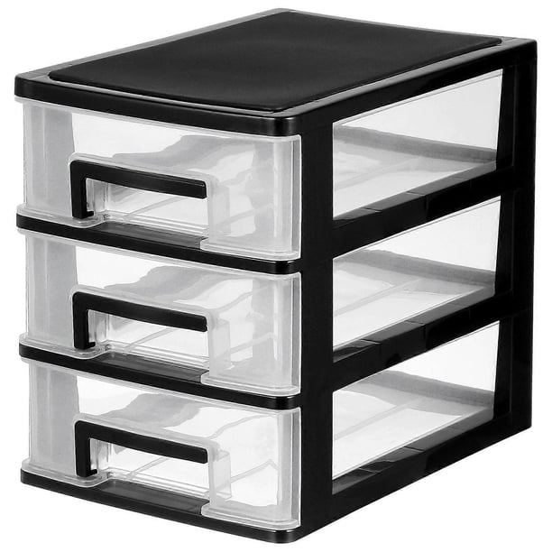 3 Layers Transparent Desktop Drawer Type Storage Box Plastic Mini Cosmetics Storage Organizer Sundries Holder (Black and Transparent)