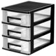 thumbnail image 1 of 3 Layers Transparent Desktop Drawer Type Storage Box Plastic Mini Cosmetics Storage Organizer Sundries Holder (Black and Transparent), 1 of 4