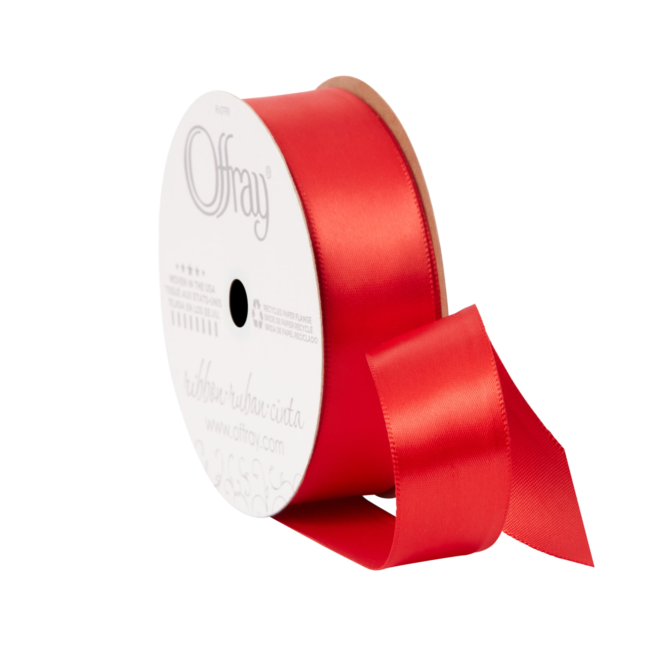 Thin red line ribbon printed in 7/8 Red single face satin, 10 yards