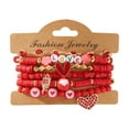 thumbnail image 2 of Rourlinge 5pc Valentines DayBracelets Trendy Clay Bead Bracelets Stack Gold Beaded Stretch Bracelets for Women Boho Stackable Bracelets Bulk Beaded Heart Red Bracelet, 2 of 5