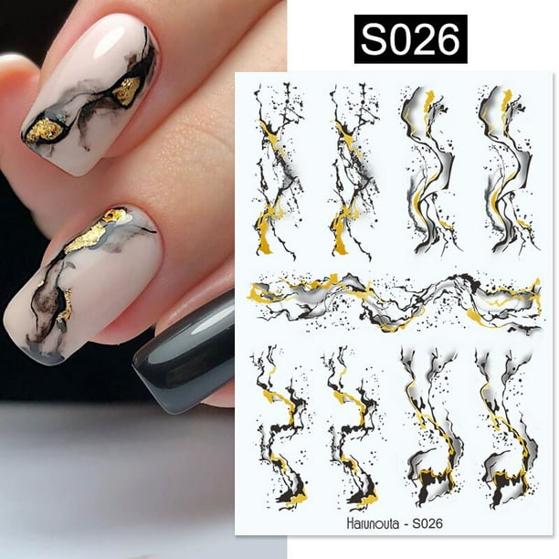 Calcomanía 3D para uñas de mariposa blanca y negra, calcomanías geométricas, calcomanías de flores doradas DIY, diseños para decoración de manicura y salón de uñas Tan Jianjun unisex