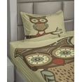 thumbnail image 3 of Ambesonne Retro Fitted & Top Sheet Set with Sham, Owl Sitting on Branch, Brown Cream Teal, 3 of 5